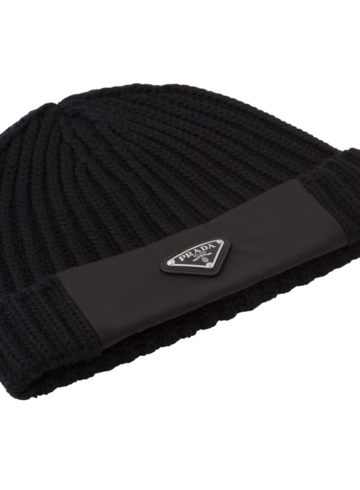 Prada logo rib-knit beanie hat