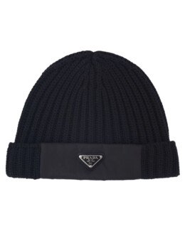 Prada - PRADA logo rib-knit beanie hat