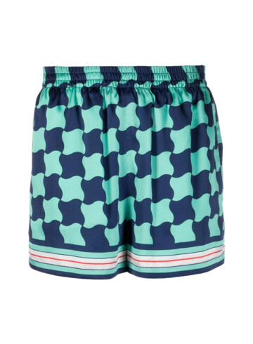 Casablanca - CASABLANCA Blue Shorts with Drawstring and Graphic Print in Silk