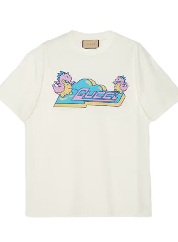 Gucci - COTTON JERSEY T-SHIRT WITH DRAGONS PRINT