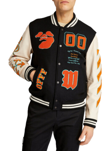 Off-White - OFF-WHITE  Leather-Trim Graphic Bomber Jacket