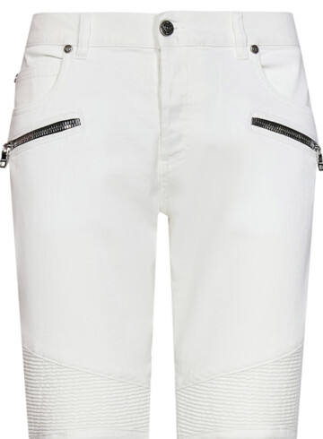 Balmain - White Stretch Denim Slim-Fit Jeans With Ribbed Knees Detailing