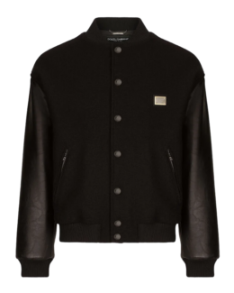 Dolce & Gabbana - Wool Jacket with Faux Leather Sleeves and Tag