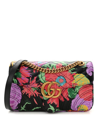 Gucci - KEN SCOTT Calfskin Matelasse Floral Small GG Marmont Shoulder Bag Black