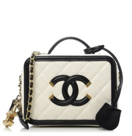 Chanel - Chanel White Quilted Caviar Small Filigree Vanity Case