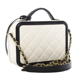 Chanel - Chanel White Quilted Caviar Small Filigree Vanity Case